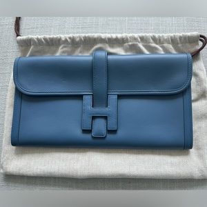 HERMES Jige Swift Blue Jean Leather Pouch/handbag/clutch